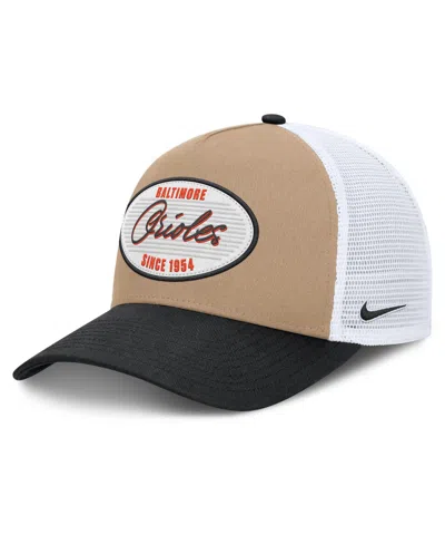 Nike Men's Khaki/black Baltimore Orioles Rise A-frame Trucker Adjustable Hat In Khaki,black