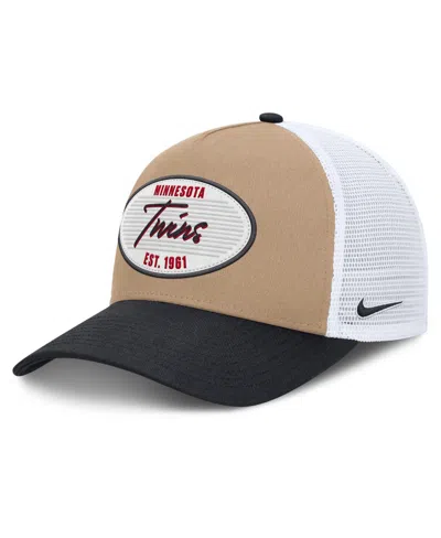 Nike Men's Khaki/navy Minnesota Twins Rise A-frame Trucker Adjustable Hat In Khaki,navy