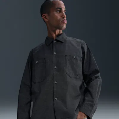 Nike Men's Life Chambray Long-sleeve Painter's Shirt In Gray