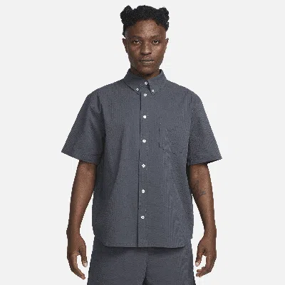 Nike Men's Life Short-sleeve Seersucker Button-down Shirt In Grey