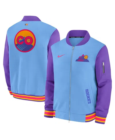 NIKE MEN'S LIGHT BLUE/PURPLE COLORADO ROCKIES 2025 CITY CONNECT AUTHENTIC COLLECTION FULL-ZIP BOMBER JACK