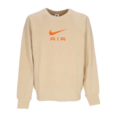 Nike Men's Lightweight Crewneck Sweatshirt Sportswear Air French Terry Crewneck Sesame/safety Orange In Brown