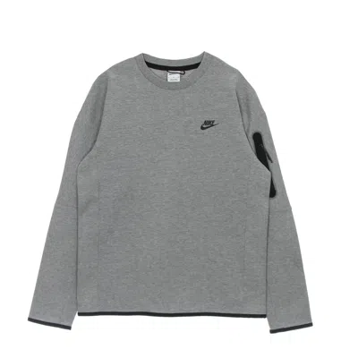 Nike Men's Lightweight Crewneck Sweatshirt Sportswear Tech Fleece Dk Gray Heather/black In Dk Grey Heather/black