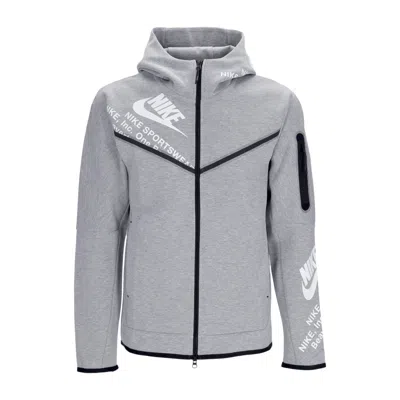 Nike Men's Lightweight Hooded Zip Sweatshirt Tech Fleece Full Zip Wr Gx Hoodie Dk Gray Heather/white In Dk Grey Heather/white
