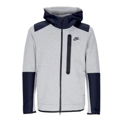 Nike Men's Lightweight Hooded Zip Sweatshirt Tech Fleece Overlay Full Zip Dk Gray Heather/black/black In Dk Grey Heather/black/black