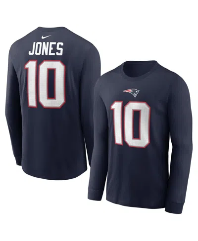 NIKE MEN'S MAC JONES NAVY NEW ENGLAND PATRIOTS PLAYER NAME NUMBER LONG SLEEVE T-SHIRT