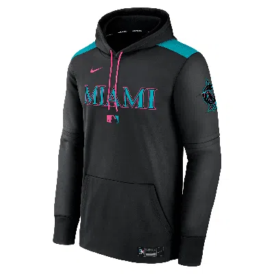 Nike Men's Miami Marlins Authentic Collection City Connect  Therma Mlb Pullover Hoodie In Black