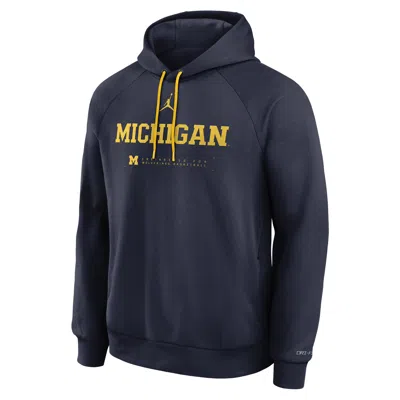 Nike Men's Michigan Courtside Basketball Practice Jordan Brand Dri-fit Pullover Hoodie In Blue