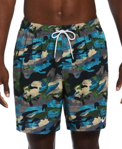 Nike Men's Midnight Camouflage Volley 7" Swim Trunks In Black