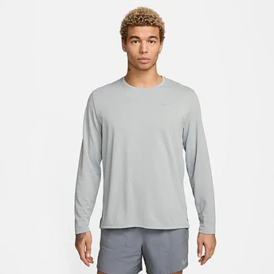 Nike Men's Miler Dri-fit Uv Long-sleeve Running Top In Grey Fog/particle Grey/heather