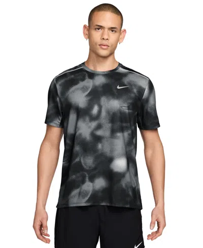 Nike Men's Miler Dri-fit Crewneck Short-sleeve Running T-shirt In Black,reflective Sliver