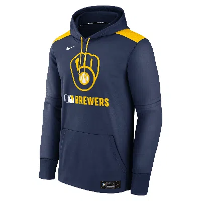 Nike Men's Milwaukee Brewers Authentic Collection  Therma Mlb Pullover Hoodie In Blue