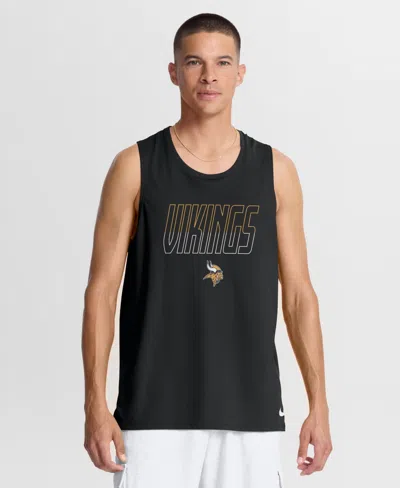 Nike Men's Minnesota Vikings Kickoff Miler Crew Neck Screen Print Graphics Tank Top In Black