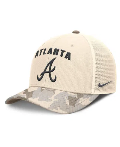 Nike Men's Natural Atlanta Braves Camo Natural Pack Rise Adjustable Trucker Hat In Brown