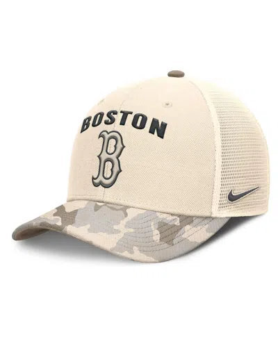 Nike Men's Natural Boston Red Sox Camo Natural Pack Rise Adjustable Trucker Hat In Brown