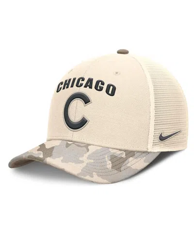 Nike Natural Chicago Cubs Camo Natural Pack Rise Adjustable Trucker Hat In Brown