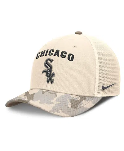 Nike Men's Natural Chicago White Sox Camo Natural Pack Rise Adjustable Trucker Hat In Brown