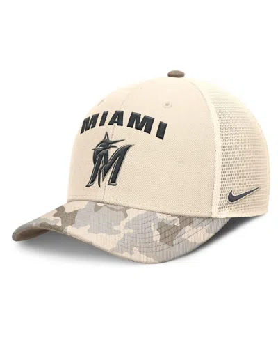 Nike Men's Natural Miami Marlins Camo Natural Pack Rise Adjustable Trucker Hat In Brown