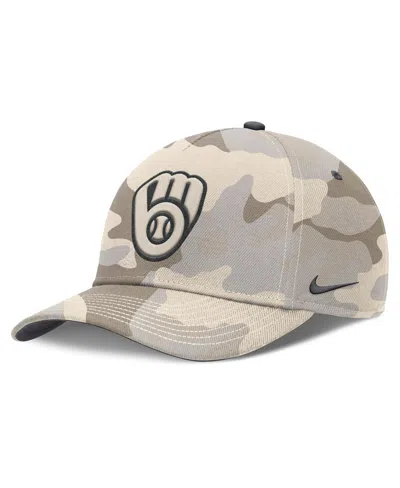Nike Men's Natural Milwaukee Brewers Camo Pack Rise Adjustable Hat In Brown