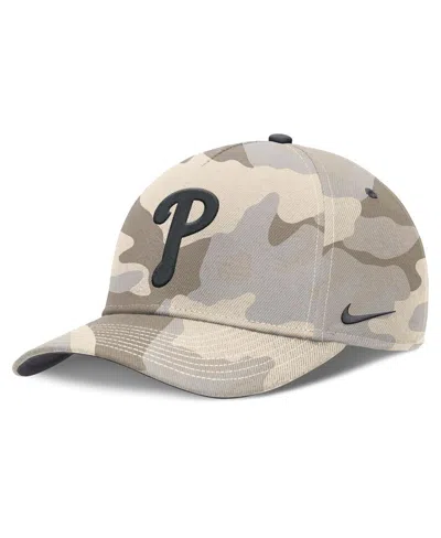 Nike Natural Philadelphia Phillies Camo Pack Rise Adjustable Hat In Brown