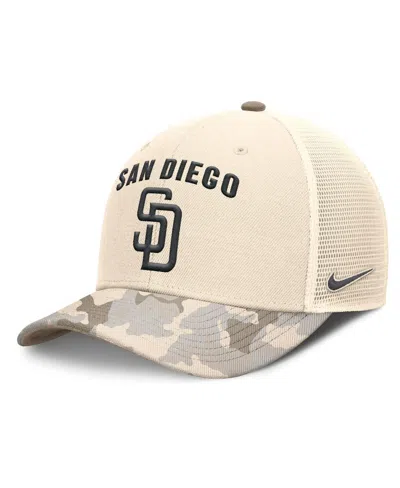 Nike Men's Natural San Diego Padres Camo Natural Pack Rise Adjustable Trucker Hat In Brown