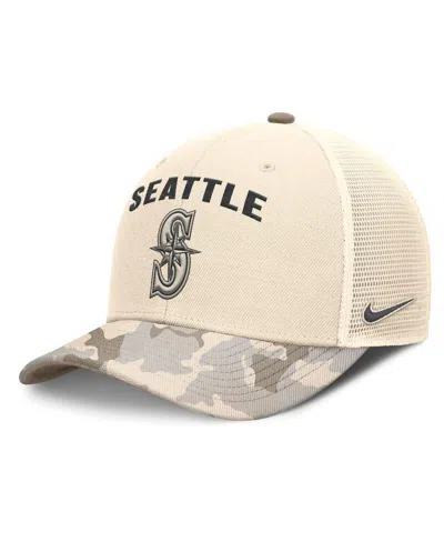 Nike Men's Natural Seattle Mariners Camo Natural Pack Rise Adjustable Trucker Hat In Brown