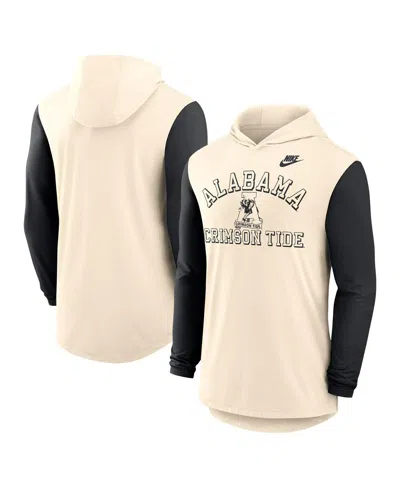 Nike Men's Natural/black Alabama Crimson Tide Legacy Color-block Tri-blend Performance Long Sleeve Hoodie In Neutral