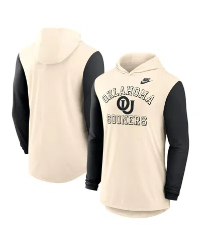 Nike Men's Natural/black Oklahoma Sooners Legacy Color-block Tri-blend Performance Long Sleeve Hoodie T-s In Neutral