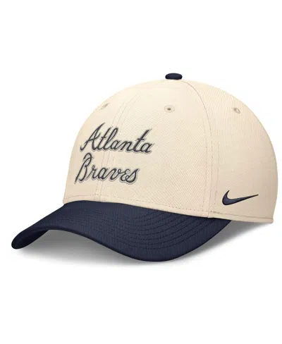 Nike Men's Natural/navy Atlanta Braves Statement Rise Performance Flex Hat