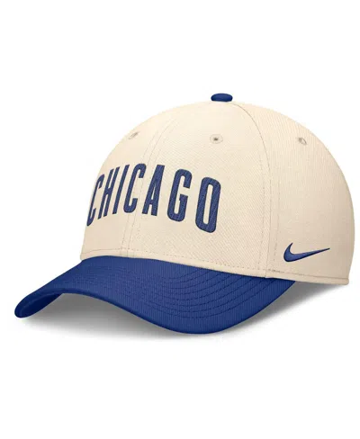 NIKE MEN'S NATURAL/ROYAL CHICAGO CUBS STATEMENT RISE PERFORMANCE FLEX HAT