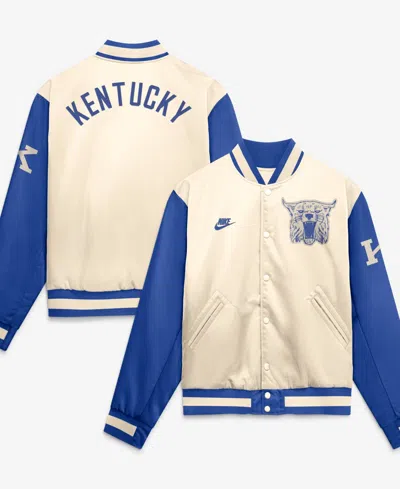 Nike Men's Natural/royal Kentucky Wildcats Legacy Full-snap Bomber Jacket In Natural,royal