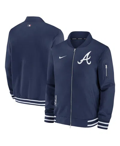 Nike Men's Navy Atlanta Braves Authentic Collection Full-zip Bomber Jacket In Mnnmnnwht