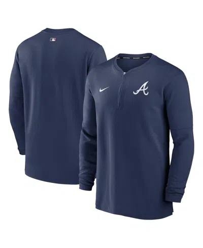 Nike Men's Navy Atlanta Braves Authentic Collection Game Time Performance Quarter-zip Sweatshirt