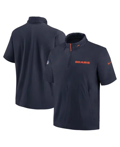 Nike Men's Navy Chicago Bears 2024 Sideline Coach Short Sleeve Half-zip Hoodie Jacket In Navy,orange