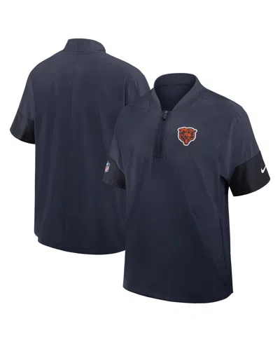Nike Men's Navy Chicago Bears Sideline Short Sleeve Quarter-zip Performance Coach Jacket In Blue