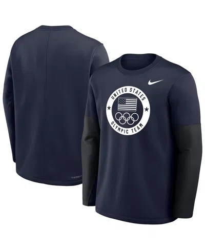 Nike Men's Navy Coaches Therma-fit Long Sleeve Hoodie In Blue