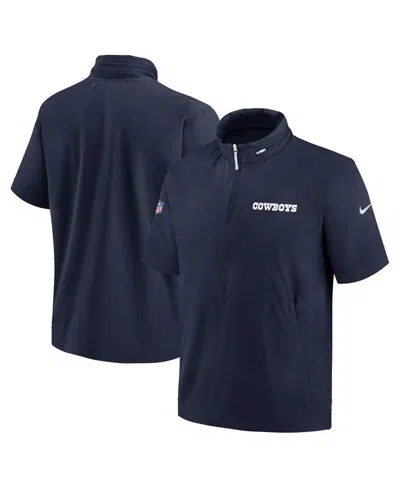 Nike Men's Navy Dallas Cowboys 2024 Sideline Coach Short Sleeve Half-zip Hoodie Jacket