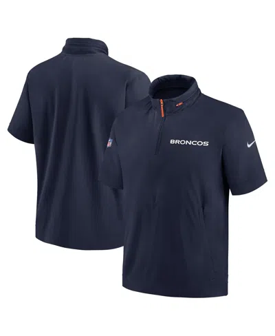 Nike Men's Navy Denver Broncos 2024 Sideline Coach Short Sleeve Half-zip Hoodie Jacket In Navy,white