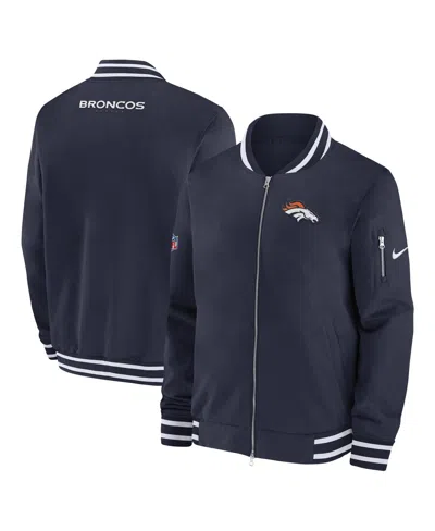 Nike Men's Navy Denver Broncos Coach Full-zip Bomber Jacket In Blue