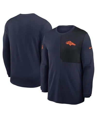 Nike Navy Denver Broncos Sideline Coach Uv Performance Long Sleeve T-shirt In Blue