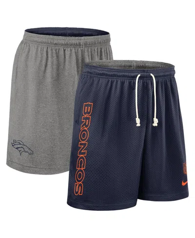 Nike Men's Navy Denver Broncos Sideline Reversible Performance Shorts In Blue