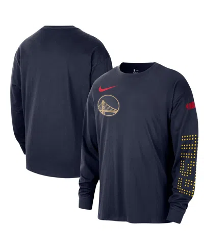 NIKE MEN'S NAVY GOLDEN STATE WARRIORS 2024/25 CITY EDITION COURTSIDE MAX90 HEAVYWEIGHT LONG SLEEVE T-SHIR