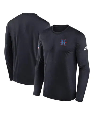 Nike Navy Houston Texans Legend Small Logo Performance Long Sleeve T-shirt In Black