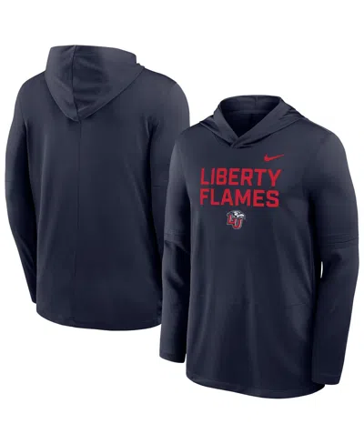 Nike Men's Navy Liberty Flames Sideline Dri-fit Lightweight Sweatshirt In Blue
