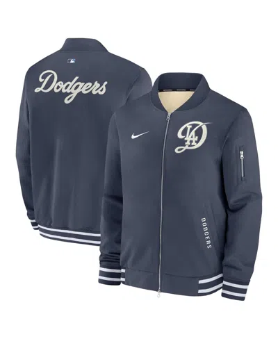 Nike Men's Navy Los Angeles Dodgers Authentic Collection City Connect Full-zip Bomber Jacket In Blue