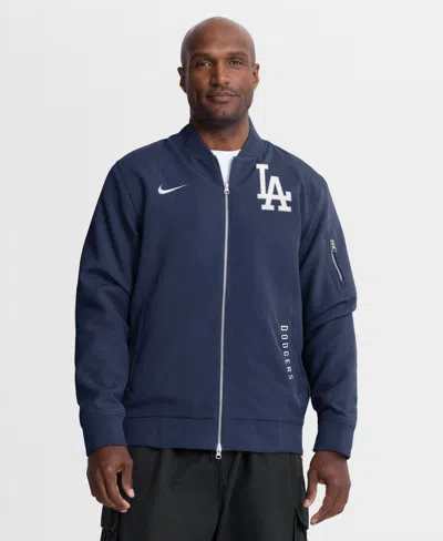 Nike Men's Navy Los Angeles Dodgers Authentic Collection Dugout Relaxed Full-zip Bomber Jacket In Blue
