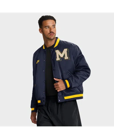 Nike Men's Navy Michigan Wolverines Legacy Full-snap Bomber Jacket In Blue