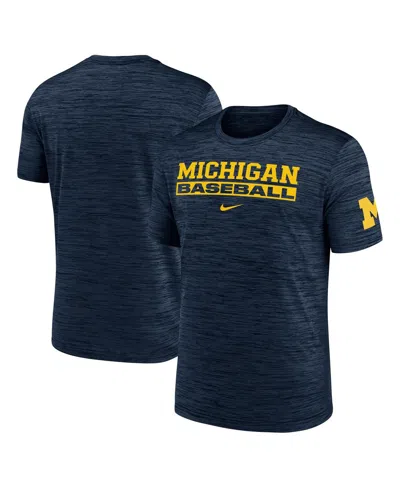 Nike Navy Michigan Wolverines Velocity Baseball Wordmark Stack Performance T-shirt