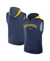 Nike Milwaukee Brewers Authentic Collection Menâs  Men's Dri-fit Mlb Sleeveless Pullover Hoodie In Blue