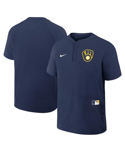 Nike Men's Navy Milwaukee Brewers Authentic Collection Raglan Short Sleeve Windshirt